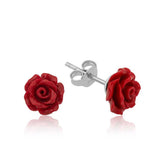 Boucles d'oreilles en argent avec rose rouge